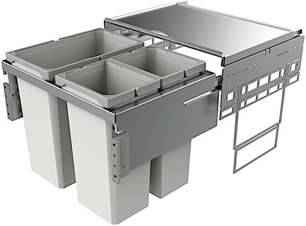 Abfallsorter COX® BASE 460 S/600-3 in HELLGRAU mit 53 (1 x 28/2 x 12,5) Liter Volumen / ab 60 cm