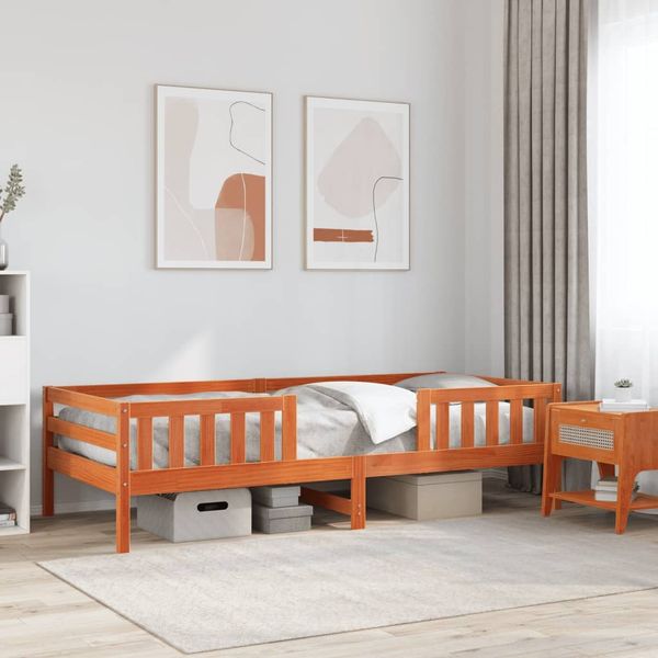 vidaXL Massivholzbett ohne Matratze Wachsbraun 100x200 Kiefernholz 846972