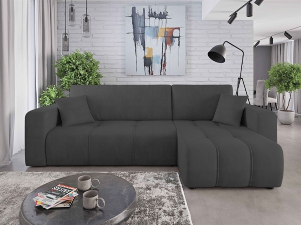 Ecksofa mit Schlaffunktion Sofa DAGNY in Stoff Cosmic Anthrazit Ottomane Rechts