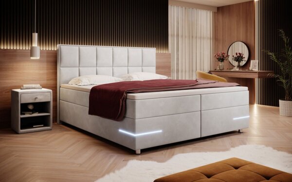 Boxspringbett Lea mit LED (Samt) 140x200 Weiß H4 Bild 3