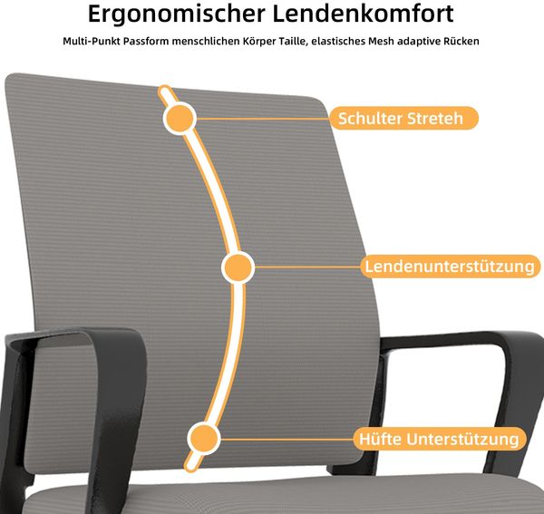 Bürostuhl Grau/Schwarz mit Netzrücken und Armlehnen – moderner Drehstuhl, 45 x 55 x 90 cm, für Büro und Zuhause Bild 7