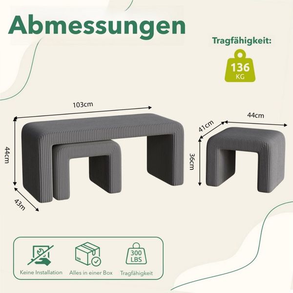 TLGREEN Sitzbank 103 cm × 44 cm × 43cm Polsterbank Set mit Fußhocker, (Doppelbank für 2 Personen,belastbar bis 136 kg,moderner Stoffbezug)