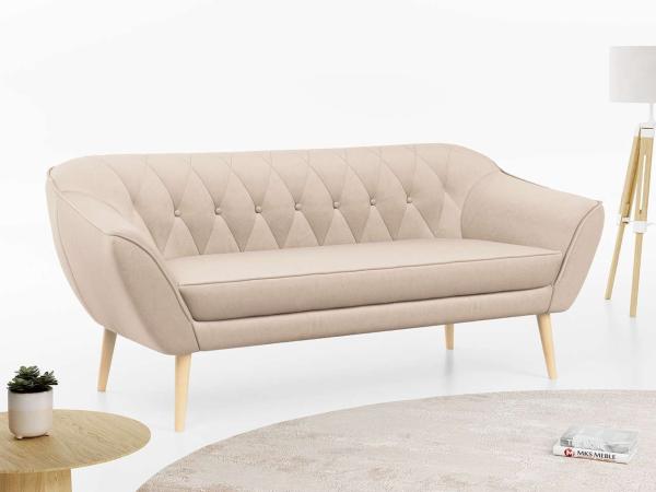 Sofa, Skandinavischer Stil, Holzbeine - PIRS - 3 Sitzer - Beige - Velours