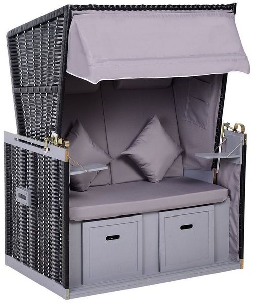 Outsunny Strandkorb Doppelte Sonnenliege mit Dach, BxTxH: 118x190x150 cm, Halblieger, (Volllieger, 10-tlg, Gartenliege), 2-Sitzer, inkl. Klapptisch