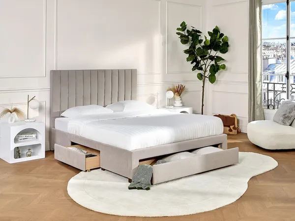 Vente-unique - LIAKO Bett Stoff Beige - B 217 cm x H 124 cm x L 185 cm