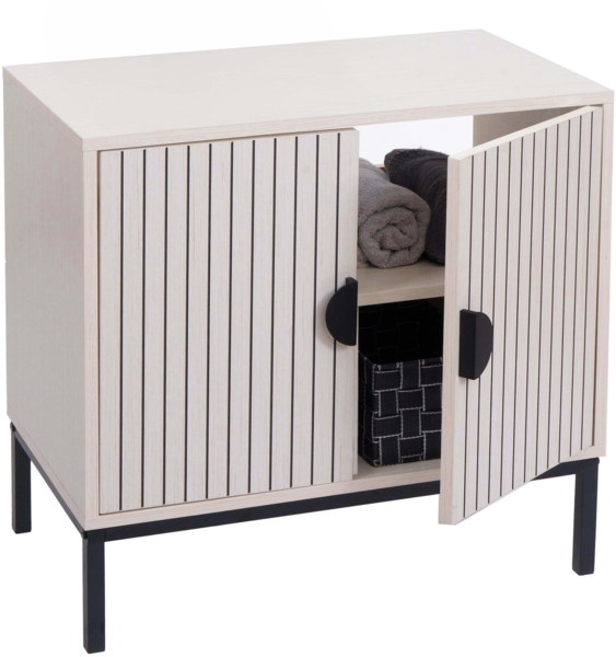 Waschbeckenunterschrank HWC-O42, Schrank Badezimmer Badschrank mit 2 Türen, MDF Melamin 62x63x35cm ~ Holzoptik beige