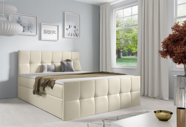 Boxspringbett Schlafzimmerbett CARMEN LUX 160x220 cm Kunstleder Madryt Creme