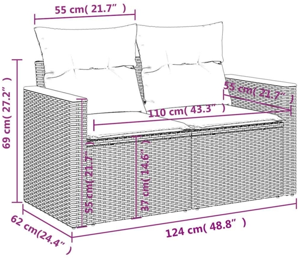 vidaXL 9-teiliges Gartensofa-Set mit Kissen, grau, Polyrattan 3225823 Bild 9