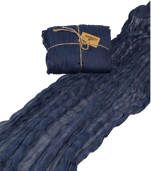 Halbach Seidenbänder Tischläufer, Breite: 70 cm Länge: 300 cm, waschbarer Tischläufer für Hochzeiten, Geburtstage oder als Tischdeko, schmale Tischdecke in Baumwoll-Optik, Farbe: blau