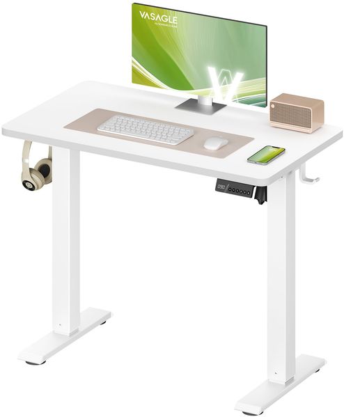 VASAGLE Höhenverstellbarer Schreibtisch, Stehtisch, Computertisch, Erinnerung bei langem Sitzen, Memory-Funktion mit 4 Höhen, für Büro, 80x50 cm, wolkenweiß LSD308WZ03