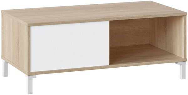 Dmora Axinia Couchtisch, Couchtisch, Niedriger Wohnzimmertisch, 100x50h40 cm, Eiche und Weiß