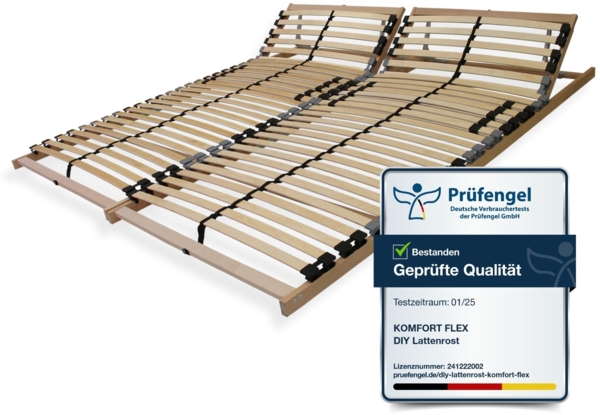 7 Zonen Lattenrost 200x200 mit verstellbarem Kopfteil - Ergonomischer Lattenrost 7 Zonen und stabilem Buchenholzrahmen, 28 flexible Federholzleisten, 2 x Lattenrost 100x200, MADE IN GERMANY, Traglast ca. 150Kg
