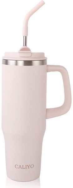 CALIYO Thermobecher Edelstahl Autobecher BPA frei mit Strohhalm und Deckel 1.2L, Spülmaschinenfest Langanhaltend kühl / warm für Sport, Reisen