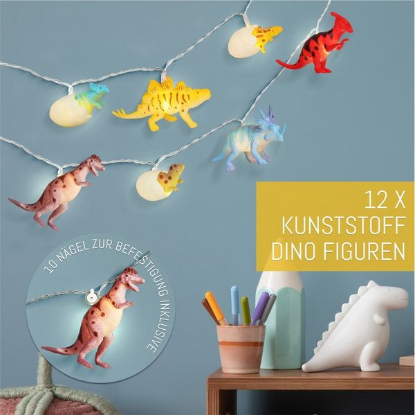 COZY HOME LED-Lichterkette Dino Lichterkette Batterie und Stecker -, 12 LED Figures I Warmweißes LED-Licht I Dino Design I EU-Konformität