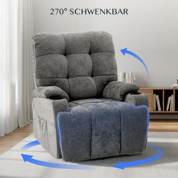 FLEXISPOT Relaxsessel Elektrischer Schaukelsessel, Massagesessel, Fernsehsessel,360°drehbar (mit Heiz- und Liegefunktion, 8-Punkt-Massage, USB-/Type-C-Ansclhluss, 2 Seitentaschen, 2 integrierte Getränkehalter, 105°-165° verstellbar), belastbar bis 200 ...
