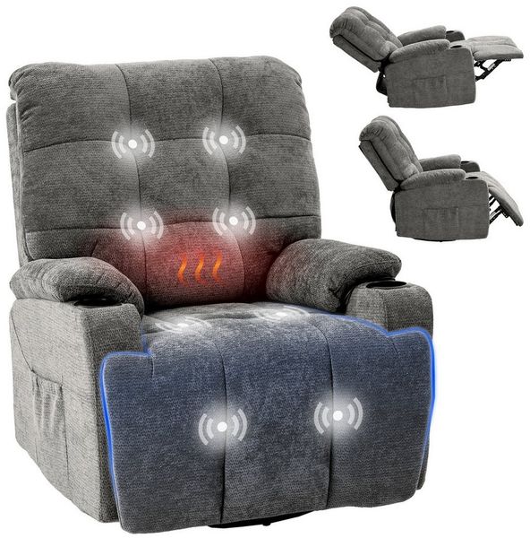 FLEXISPOT Relaxsessel Elektrischer Schaukelsessel, Massagesessel, Fernsehsessel,360°drehbar (mit Heiz- und Liegefunktion, 8-Punkt-Massage, USB-/Type-C-Ansclhluss, 2 Seitentaschen, 2 integrierte Getränkehalter, 105°-165° verstellbar), belastbar bis 200 ...