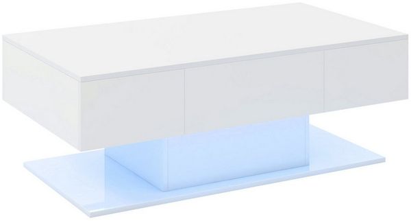 COSTWAY Couchtisch, LED, Hochglanz, 20 Farben einstellbar, mit Stauraum, Weiß