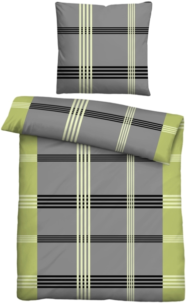 Traumhaft schlafen - Castell - Markenbettwäsche Baumwoll Renforce Bettwäsche 0040563 KARO-STREIFEN, pistaziengrün, 1x 155x220 cm + 1x 80x80 cm