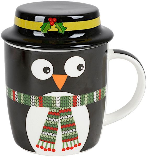 Weihnachtsbecher mit Deckel aus Porzellan 330ml Kaffeebecher Tasse Becher mit Henkel Weihnachtsmotiv Mikrowellen- & Spülmaschinengeeignet