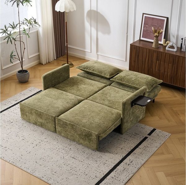 Leawin Sofa Sofa mit Schlaffunktion aus Chenille – Sofas Wohnzimmer mit USB, Weich gepolstertes Chenille-Funktionssofa mit Relaxfunktion