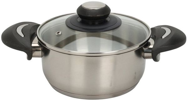 Spetebo Kochtopf Edelstahl Kochtopf mit Glasdeckel 1,4 L / Ø 16 cm, Edelstahl (Packung, 2-tlg, Topf mit Deckel), Universal Küchen Topf mit Griffen