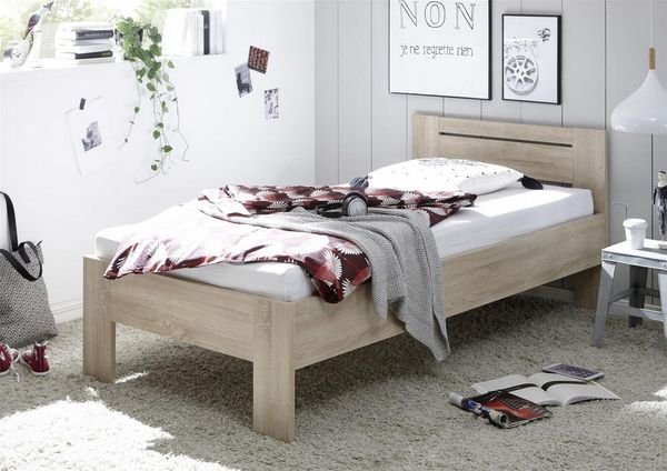 Bett SATURN Einzelbett Bettgestell mit Komforthöhe Eiche Sonoma 90x200 cm
