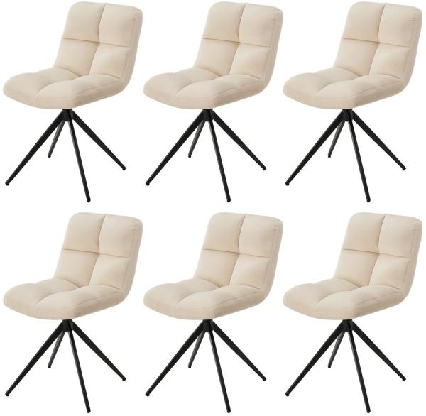 Juskys Drehstuhl Dallas 6er Set - Esszimmerstühle drehbar, Stoff Bezug - Stuhl bis 120 kg belastbar - Stühle Esszimmer, Esszimmerstuhl Samt Beige