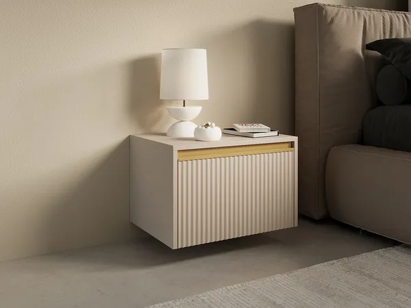 Vente-unique - POSINIA Bedside table Holz, Platte Beige - B 39 cm x H 42 cm x L 53,6 cm