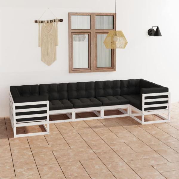 vidaXL 7-tlg. Garten-Lounge-Set mit Kissen Weiß Massivholz Kiefer 3077305
