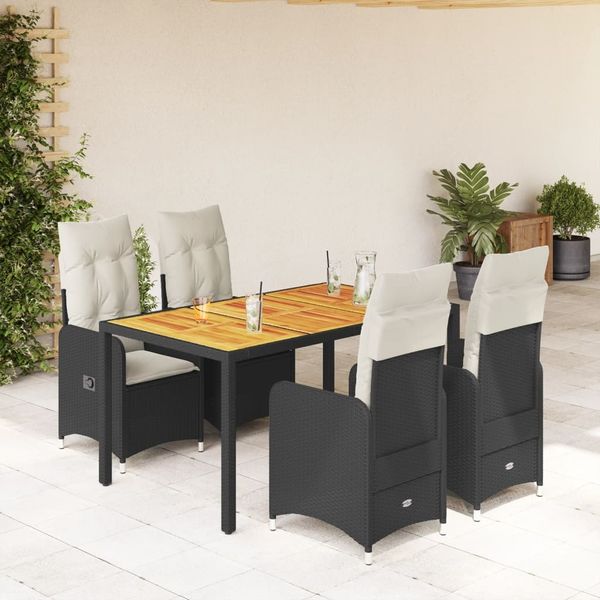 vidaXL 5-tlg. Garten-Bistro-Set mit Kissen Schwarz Poly Rattan 3276978