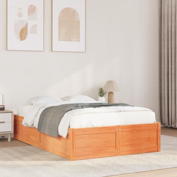 vidaXL Massivholzbett ohne Matratze Wachsbraun 120x190 cm Kiefernholz 3282389