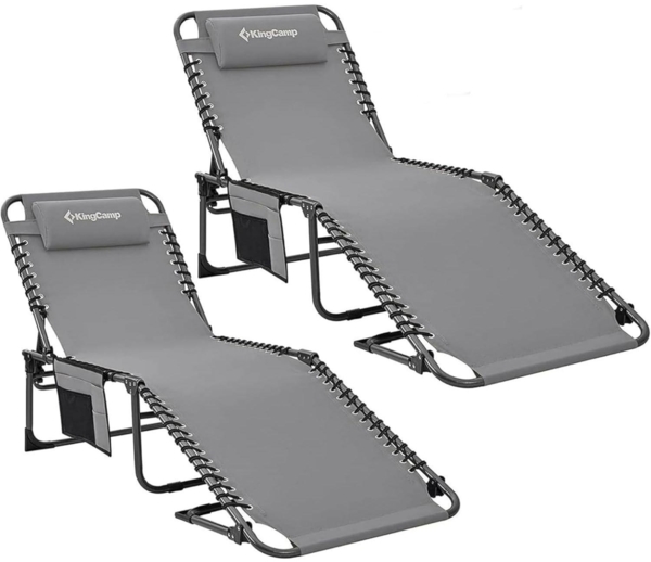 KingCamp Sonnenliege Klappbar 2er Set Campingliege Verstellbar mit Kopfkissen