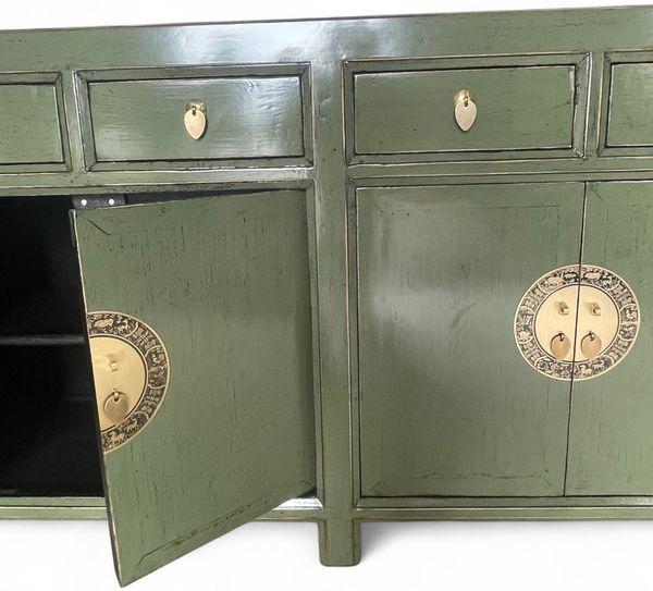 Chinesisches Sideboard Oliv Messingbeschlag vintage schlicht Schrank Kommode Kolonial-Stil Antik-Stil Lowboard asiatisch orientalisch Fernost shabby-chic Landhaus Bild 9
