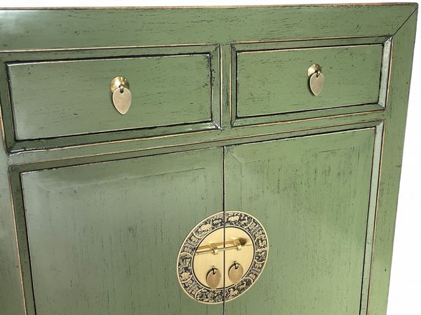 Chinesisches Sideboard Oliv Messingbeschlag vintage schlicht Schrank Kommode Kolonial-Stil Antik-Stil Lowboard asiatisch orientalisch Fernost shabby-chic Landhaus Bild 8