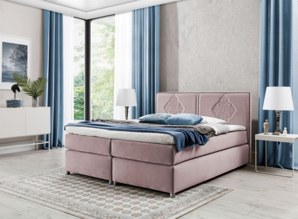 Boxspringbett Schlafzimmerbett Bett DAMIANO DELUX Stoff Altrosa 200x200cm