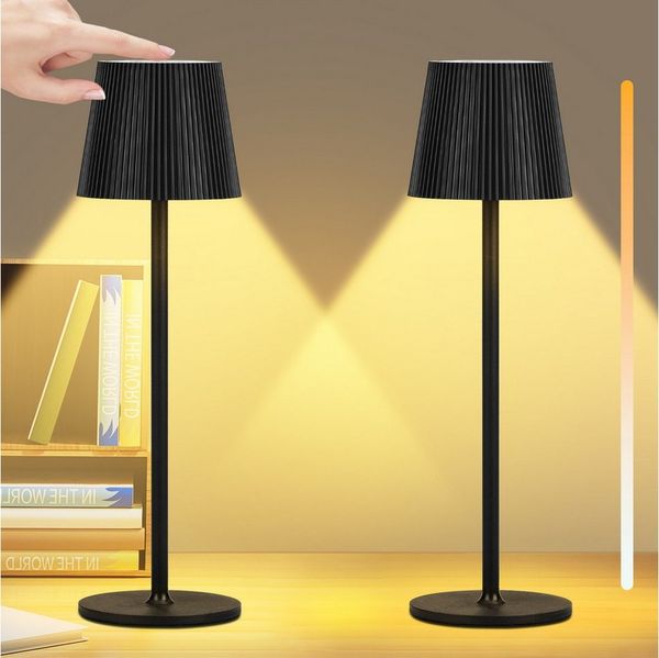 Kityhome Nachttischlampe 2Set LED-Tischlampen - Dreifarbiges dimmbares Licht & 6000 mAh, 3-Stufen Augenschon-System