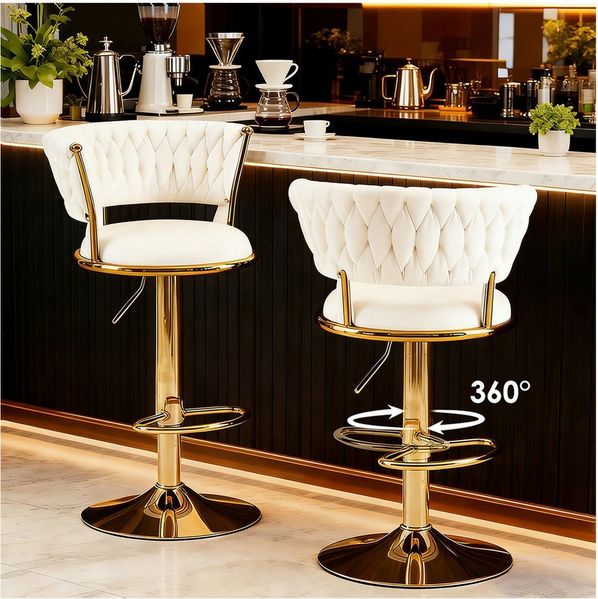 YVMOOEC Barhocker Barhocker höhenverstellbar mit Samtbezug und Rückenlehne (Set, 2 St, Ideal als Barstuhl für Küche, Bar und Caf), 360° drehbar mit Armlehnen, Fußstütze und ergonomischem Design