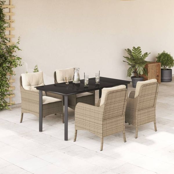vidaXL 5-tlg. Garten-Essgruppe mit Kissen Beige Poly Rattan 3211972