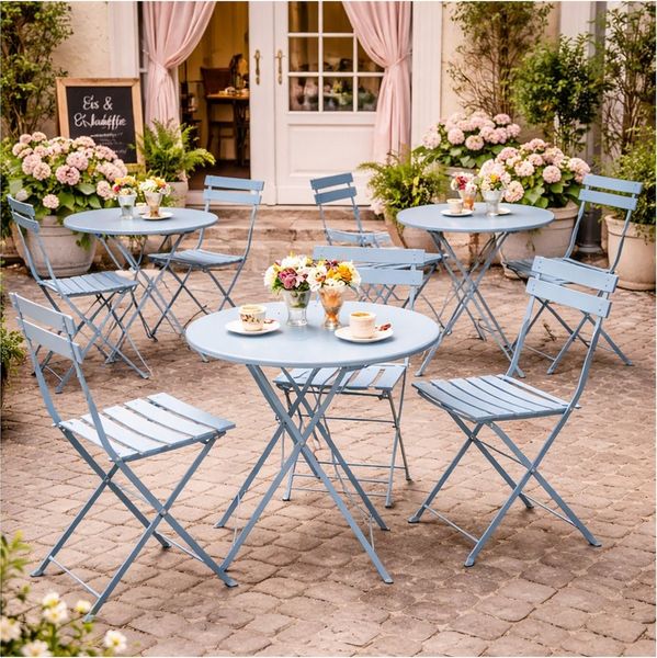 HTI-Living Garten-Essgruppe Sitzgruppe Metall Blau Bistro Set Tisch und 2 Stühlen Balkon Terrasse, (Set, 3-tlg, 1 Tisch 2 Stühle), Sitzgruppe Essgruppe Balkonset