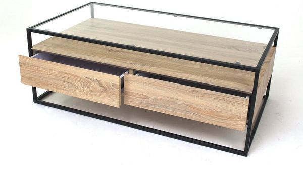 Couchtisch >2073< in Sonoma Eiche, Glas - 110x42cm (BxH)