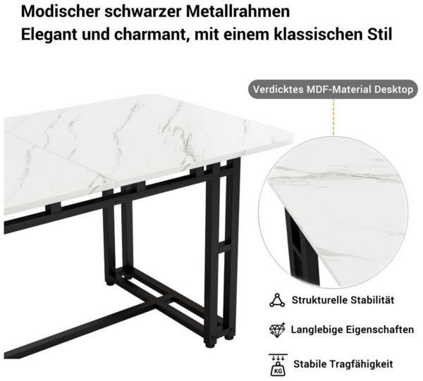 Flieks Esstisch (1-St, 1 Tisch), Esszimmertisch Küchen rechteckig Marmoroptik Bürotisch, 120*70*74 cm Bild 2