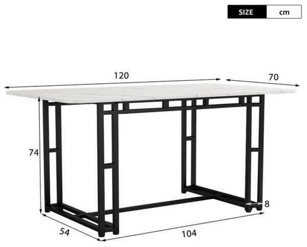 Flieks Esstisch (1-St, 1 Tisch), Esszimmertisch Küchen rechteckig Marmoroptik Bürotisch, 120*70*74 cm Bild 4