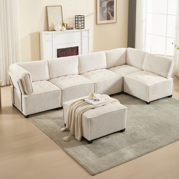 Modulares 6-Sitzer Sofa B 308 x T 154 x H 81,99 cm aus Cord, als U-, L-Form oder Schlafsofa