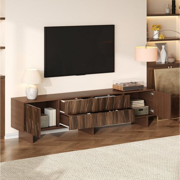 Odikalo TV-Schrank Lowboard mit 4 Schubladen und 2 Schranktüren, Wellenförmigen Design (Wohnzimmerschrank, Fernsehschrank, geeignet für Fernseher bis zu 75 Zoll)