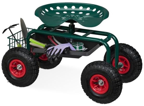 Relaxdays Fahrbarer Gartensitz mit Stauraum