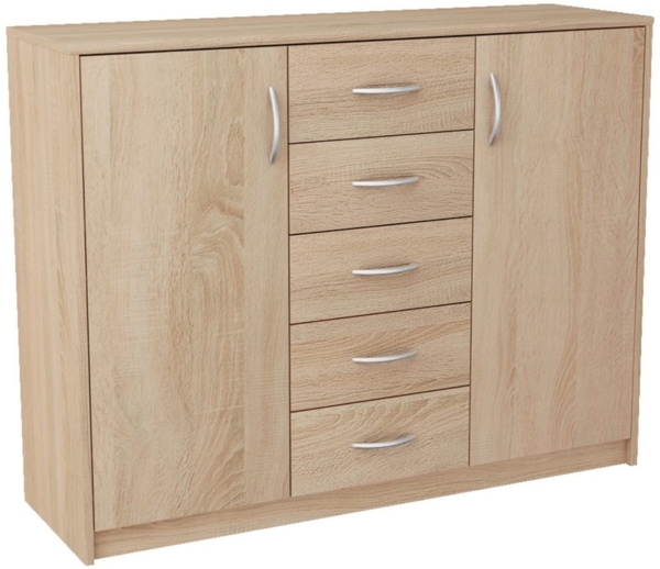 Home Collective Kommode mit 5 Schubladen und 2 Türen in matter Ausführung, Kommode 110cm breit (mit hochwertigen Polymergriffen, aus laminierter Platte gefertigt, Metallrollen mit Auszugsstopp), Holz Schrank Sideboard Highboard Kommode mit Schubladen s...