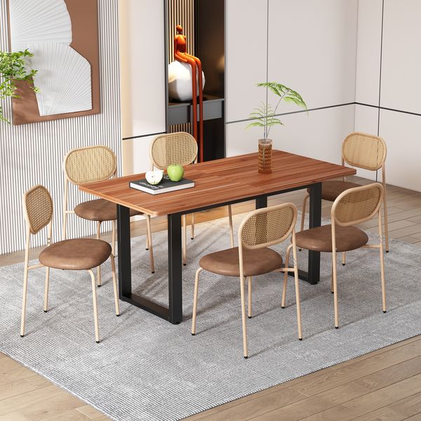 Merax Esszimmerstuhl, (6er set) Freizeitstuhl mit vier Stützbeinen aus Metall, Rattan-Freizeitstuhl, Wohnzimmer- und Schlafzimmerstuhl, Braun