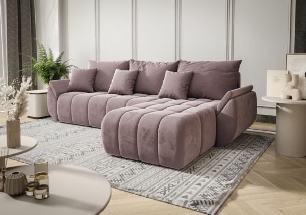 Ecksofa Schlafsofa OSAKA Stoff Monolith Flieder Ottomane Rechts