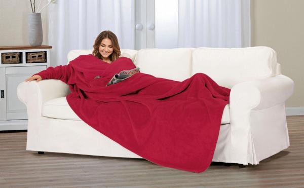 Gözze - Premium Kuscheldecke mit Ärmeln und Brusttasche, 150x240 cm - Rot