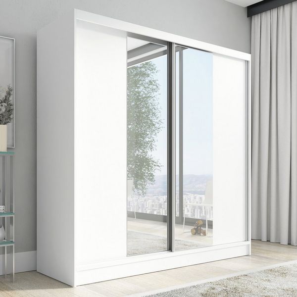 A&J MöbelLand GmbH Schiebetürenschrank SOLO 2-türiger Kleiderschrank mit Spiegel und Kleiderstangen (TOP ANGEBOT! Geräumiger Schrank mit einer Breite von 200 cm und Spiegel, ideal zur Aufbewahrung von Kleidung und Accessoires. TOP PRODUKT! Wählen Sie d...
